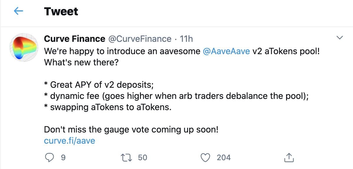 Curve将建立Aave V2 aToken质押池