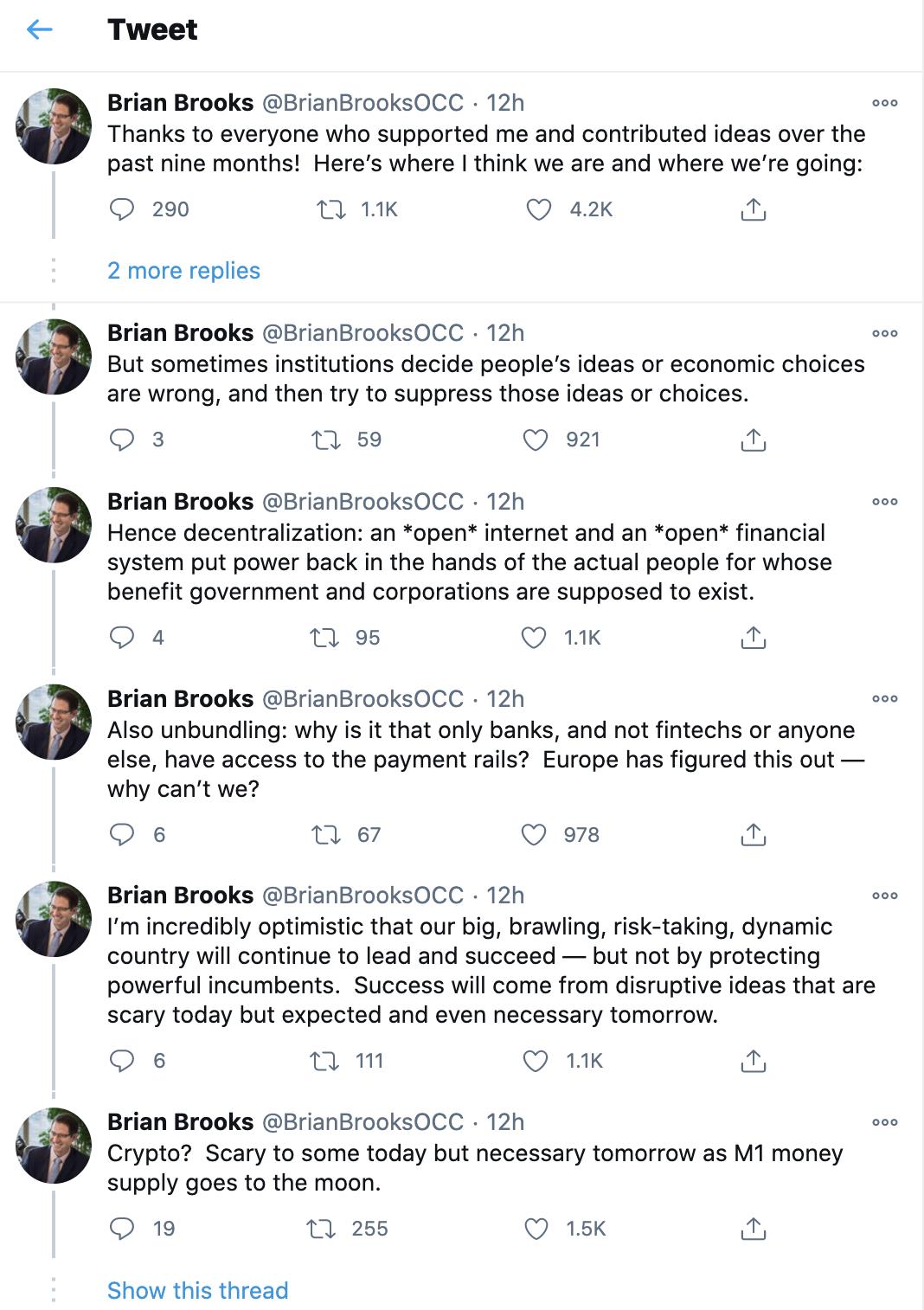 前美国OCC代理署长：加密货币、DeFi和稳定币都将成为必要