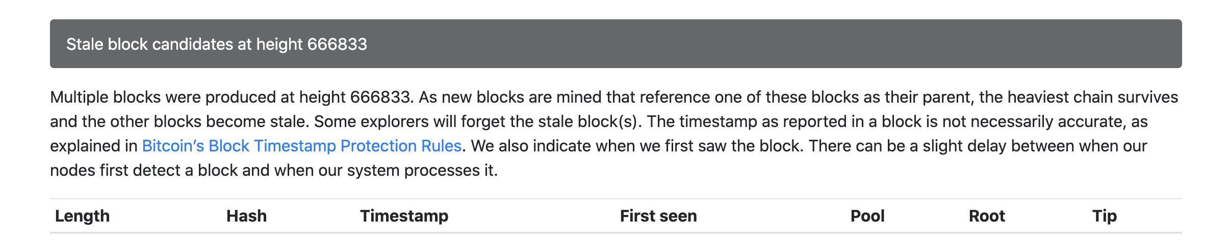 比特币在区块高度666,833出现陈腐区块，为一次「费用替代」交易