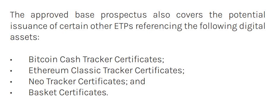 CoinShares招股书：或将发行追踪BCH、ETC、NEO的ETP产品