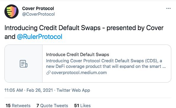 Cover Protocol宣布将引入信用违约掉期CDS