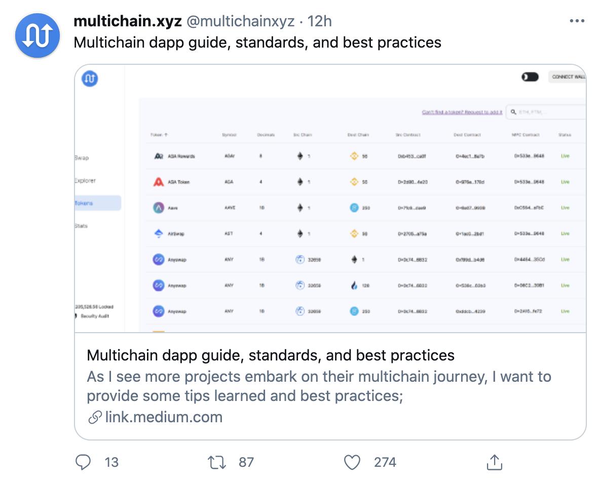 YFI创始人AC推出的多链跨链平台multichain.xyz即将投入使用