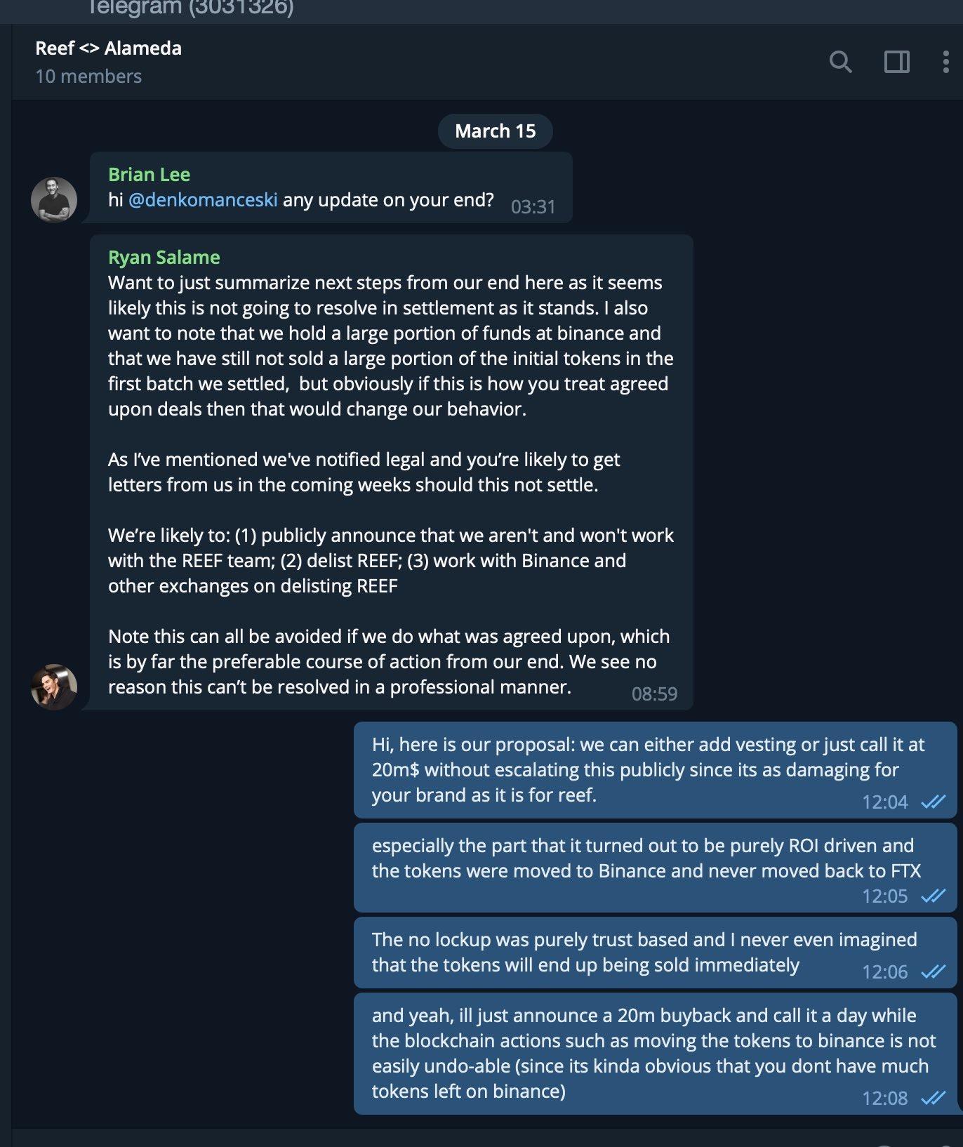 Alameda：如果问题得不到解决，将联合币安等交易所下架Reef