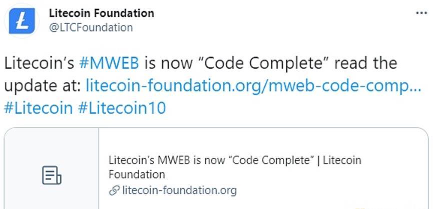 莱特币MimbleWimble隐私协议代码已完成