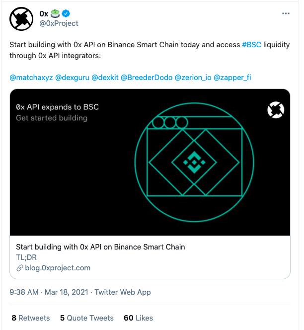 0x协议宣布V4版本已上线币安智能链
