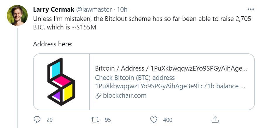 新型社交网络 BitClout 或为骗局，已募集近 2705 BTC