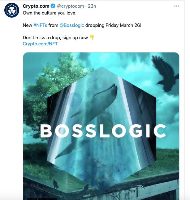 Crypto.com NFT平台将于3月26日发布首个作品，由视觉艺术家BossLogic创作