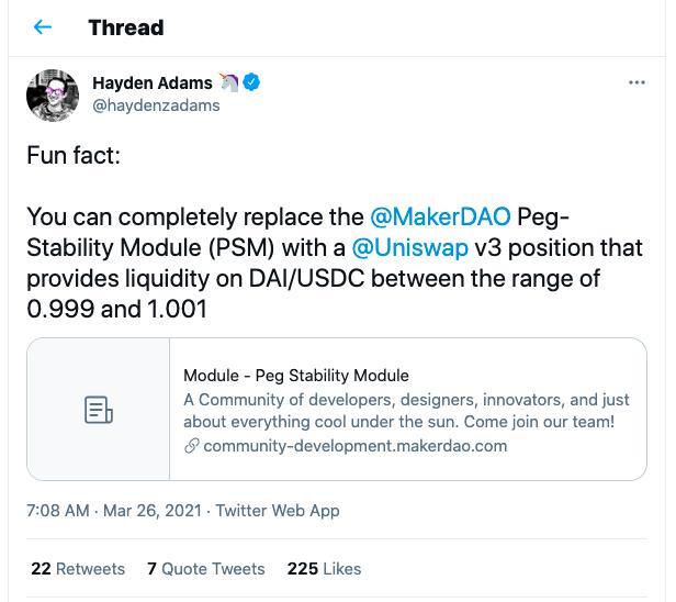 Uniswap创始人：Uniswap V3可以取代MakerDAO锚定稳定模块