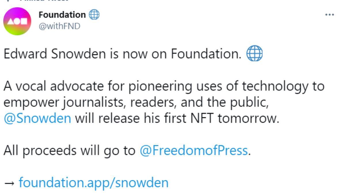 棱镜门披露者斯诺登发布首个NFT作品“Stay Free”