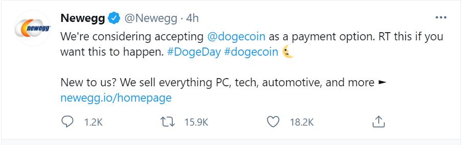在线软件零售巨头Newegg正考虑接受狗狗币