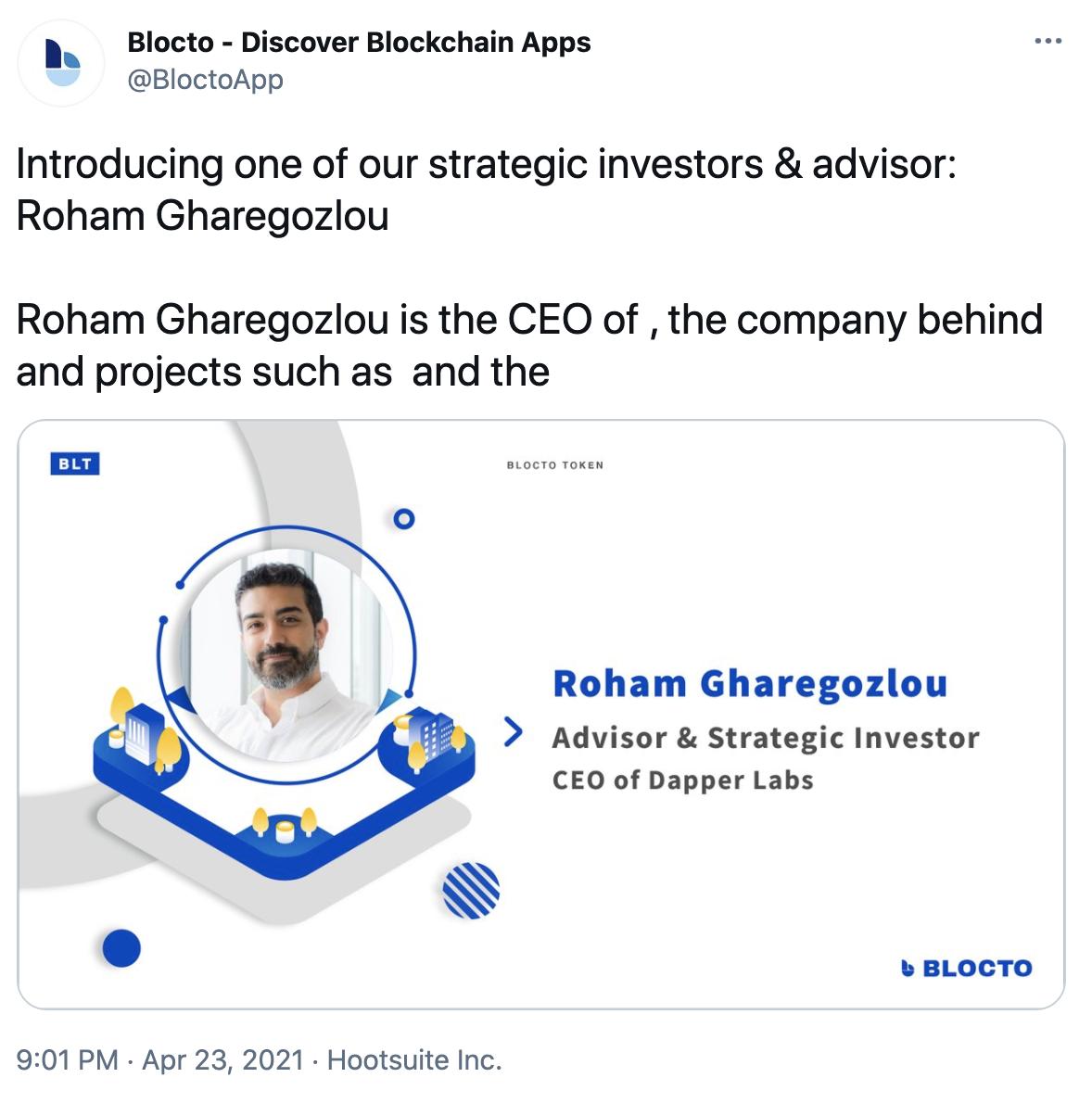 Dapper Labs 创始人将担任 Blocto 钱包的顾问及战略投资者