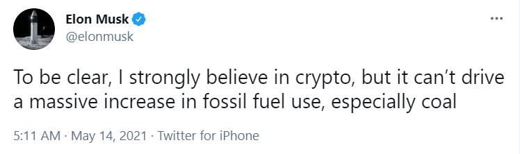 马斯克：我坚信加密货币，但比特币不能推动化石燃料使用的大幅增加