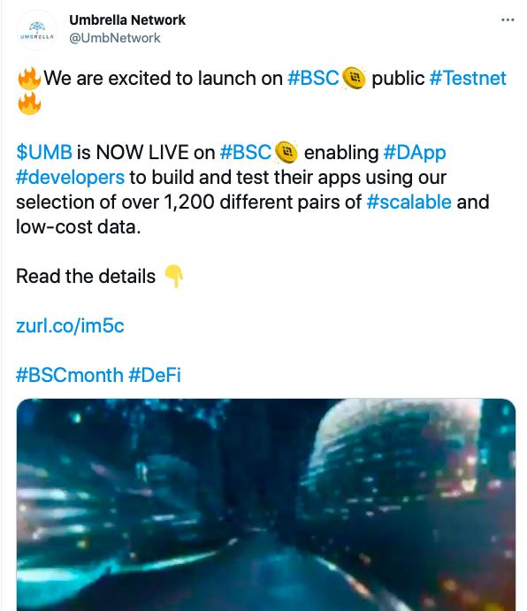 去中心化预言机服务供应商Umbrella Network在BSC公共测试网启动
