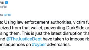 FBI已没收Darkside钱包中的虚拟货币