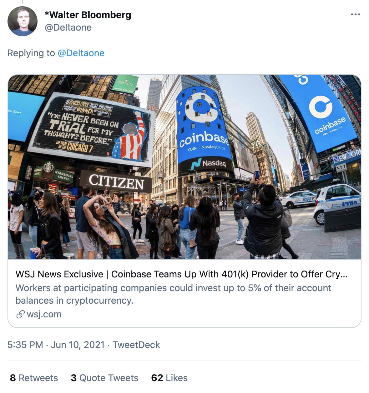 Coinbase 与美国养老金计划 401k 服务提供商合作以提供加密货币投资选项