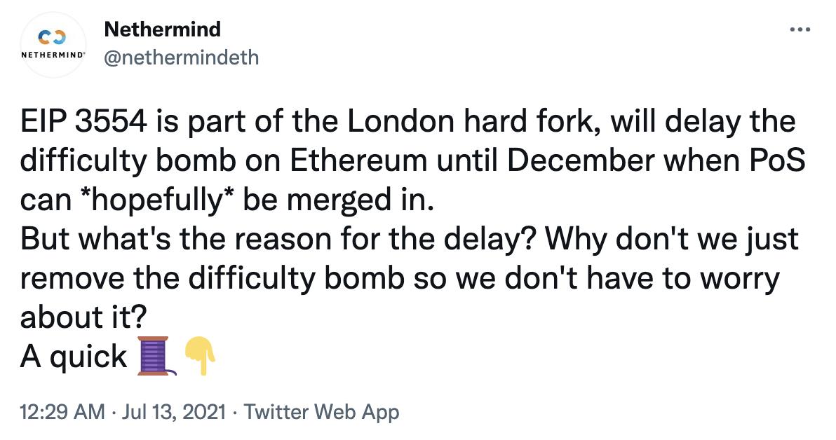 以太坊客户端Nethermind：难度炸弹和EIP-3554是针对试图分叉链的攻击者的防御措施