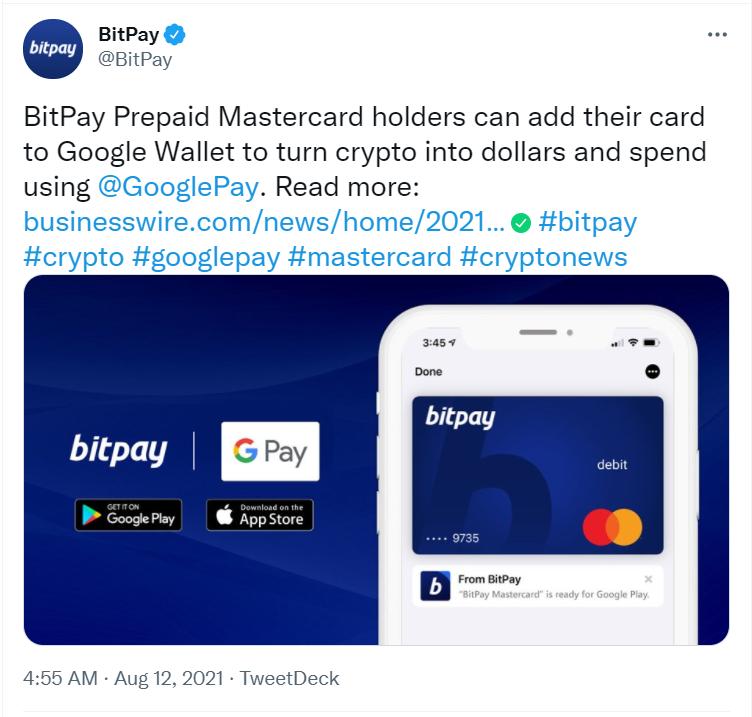 Bitpay钱包更新，集成Google Pay
