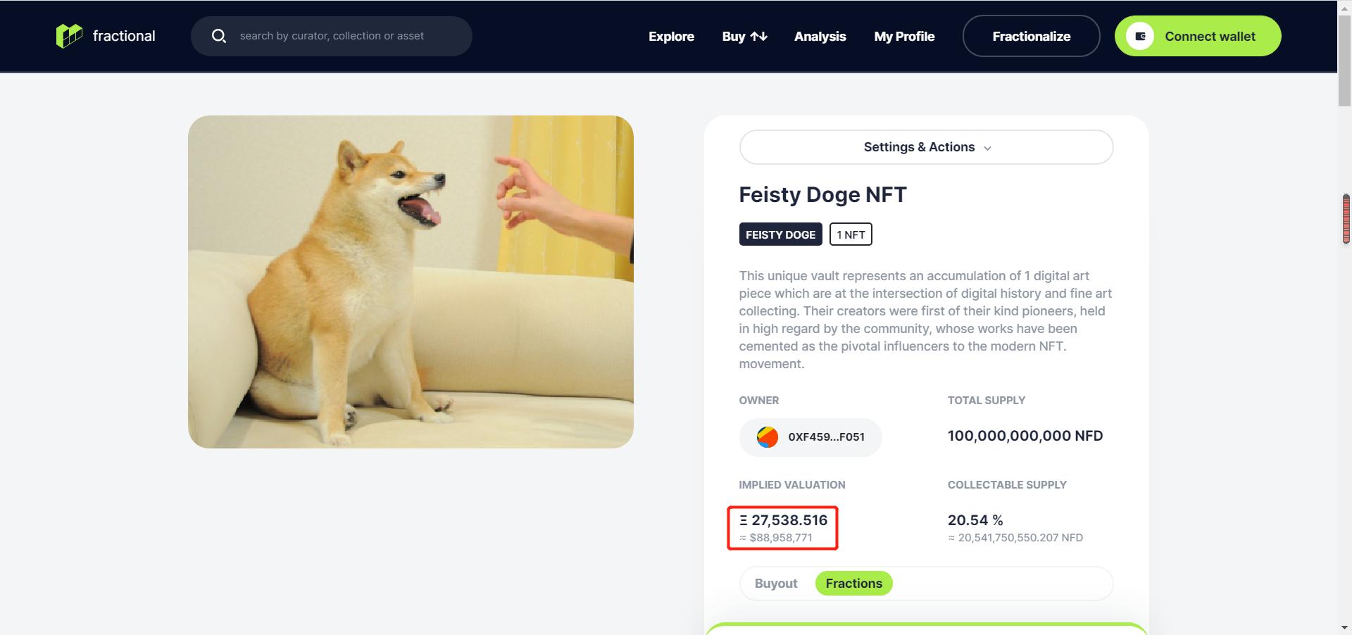 Feisty Doge NFT估值一度高达9000万美元，成为有史以来最贵NFT