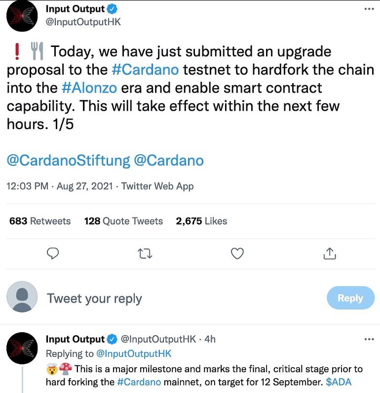 Cardano已进入在主网激活智能合约前的最后阶段