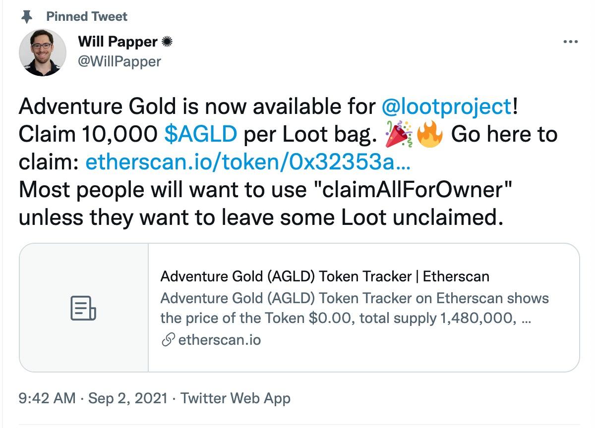 Syndicate联合创始人：每个Loot NFT持有者可申领10000枚AGLD