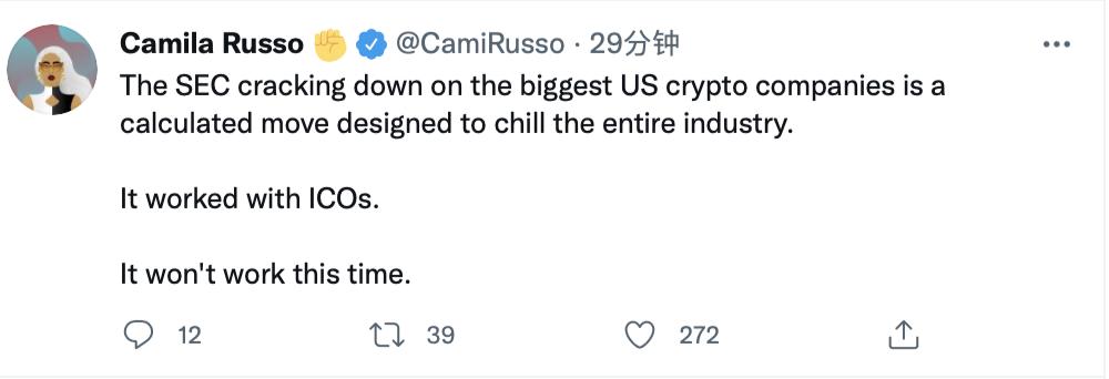 彭博社前记者：SEC起诉Coinbase旨在冷却整个数字资产行业