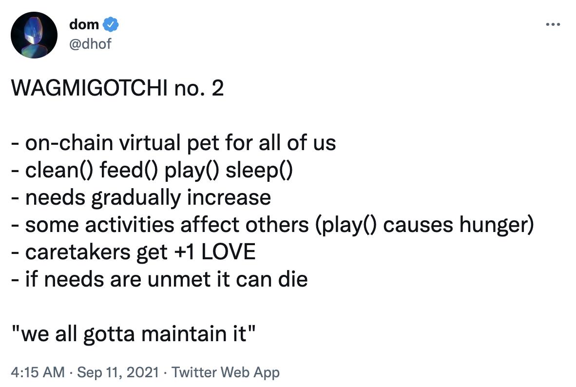 Loot创始人推出新链游宠物项目WAGMIGOTCHI