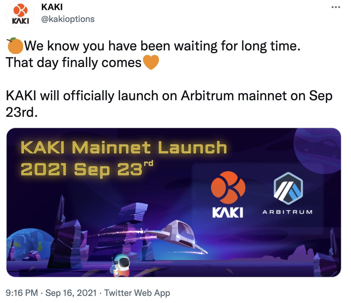 去中心化期权协议 KAKI option 将于9月23日正式上线 Arbitrum 主网