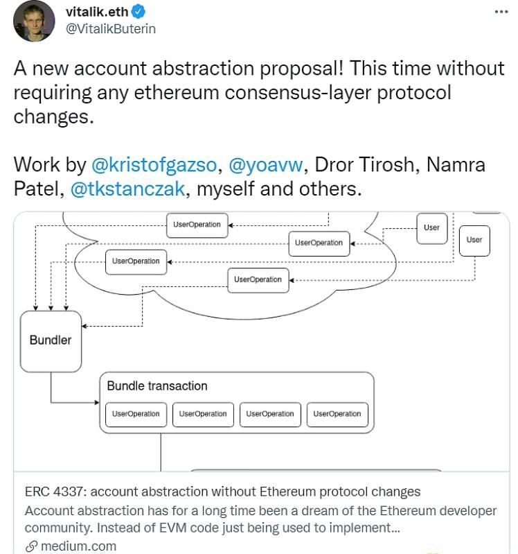 Vitalik等人发布以太坊“账户抽象”提案ERC4337