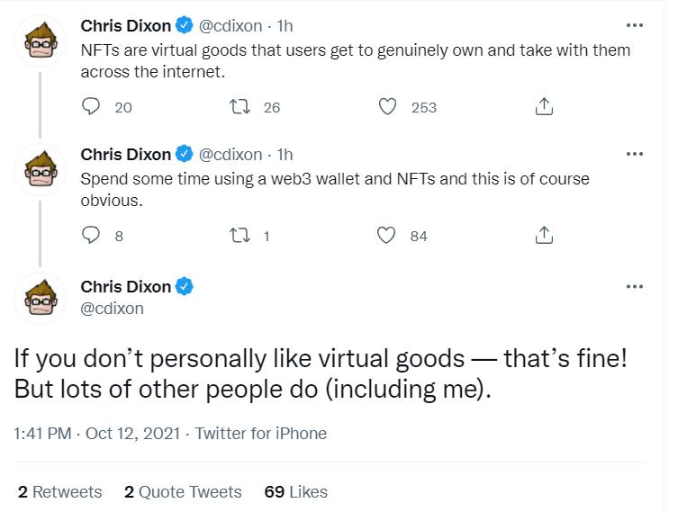 a16z合伙人：NFT是能让用户真正拥有并通过互联网随身携带的虚拟商品