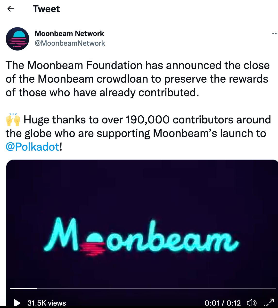 Moonbeam在波卡第二轮插槽拍卖中领先优势已确定，宣布关闭众贷功能