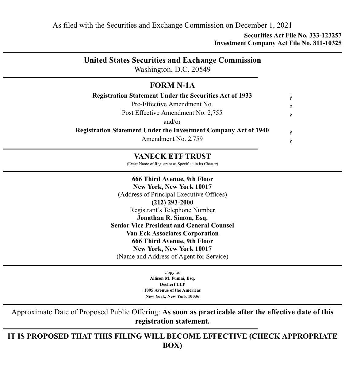 VanEck 向美国 SEC 提交数字资产挖矿 ETF 申请