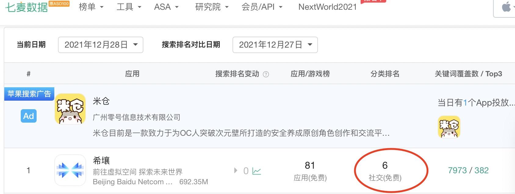百度元宇宙App“希壤”冲进苹果免费社交应用榜单前十