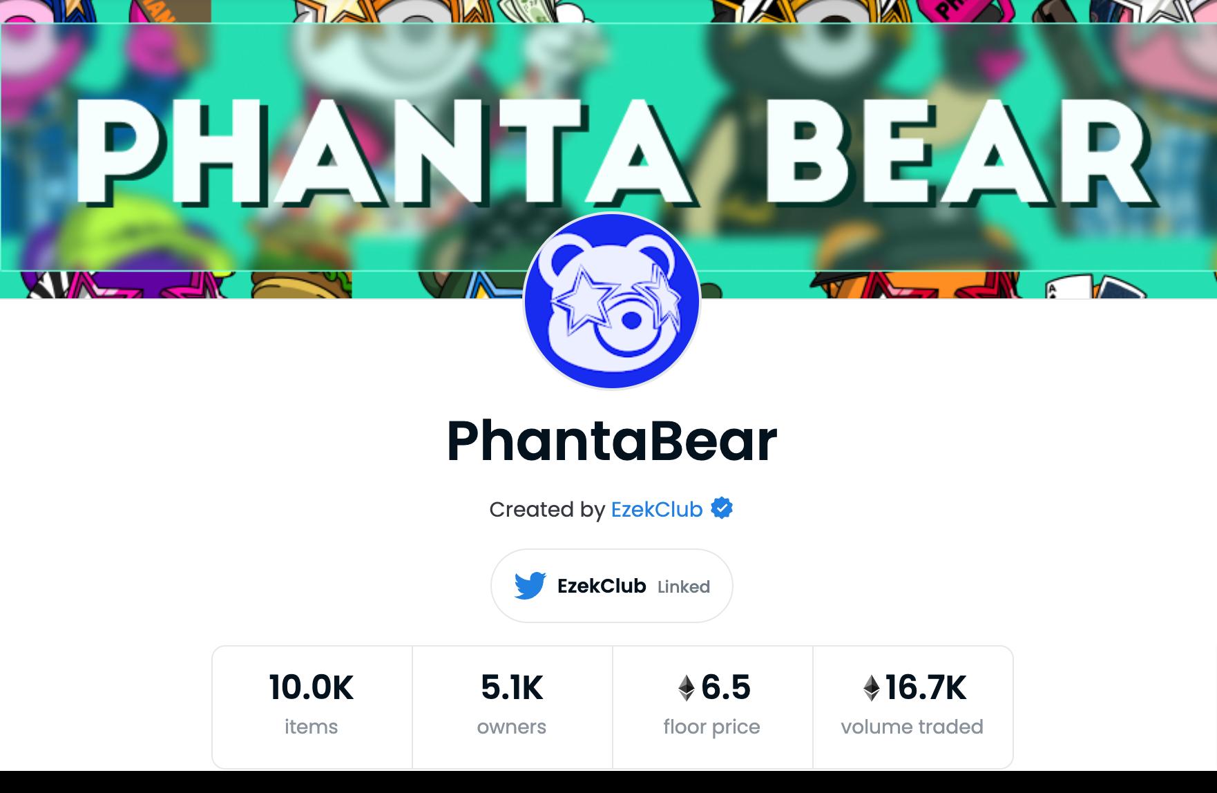 Phanta Bear NFT地板价升至 6.5 ETH，今日将发布路线图