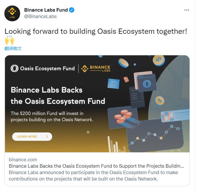 隐私计算网络 Oasis 获 Binance Labs 4000 万美元支持，将用于生态发展及项目孵化
