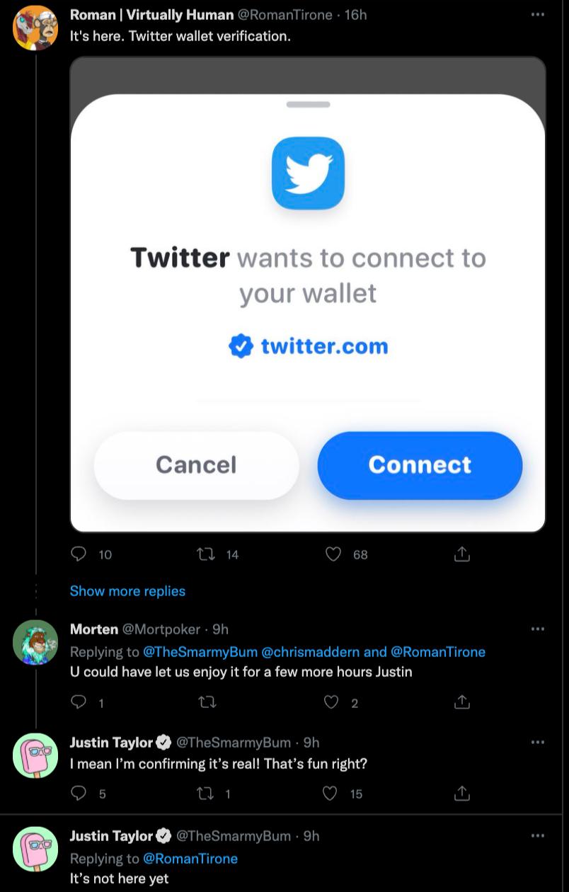 Twitter 正测试连接加密钱包功能