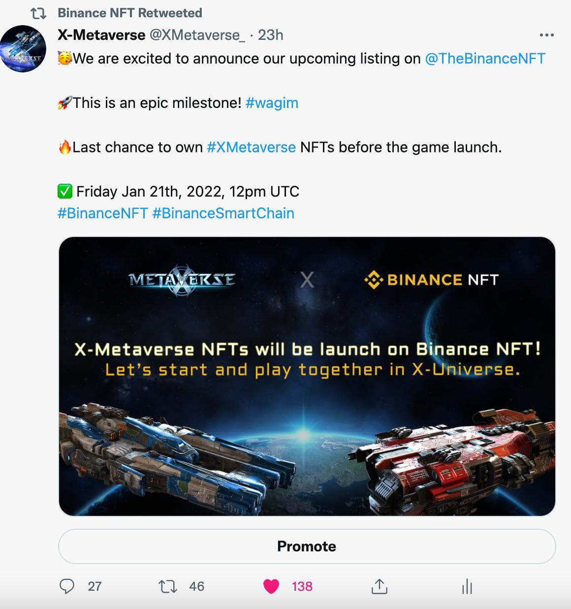 X-Metaverse Tesseract 创世NFT即将上线币安NFT平台