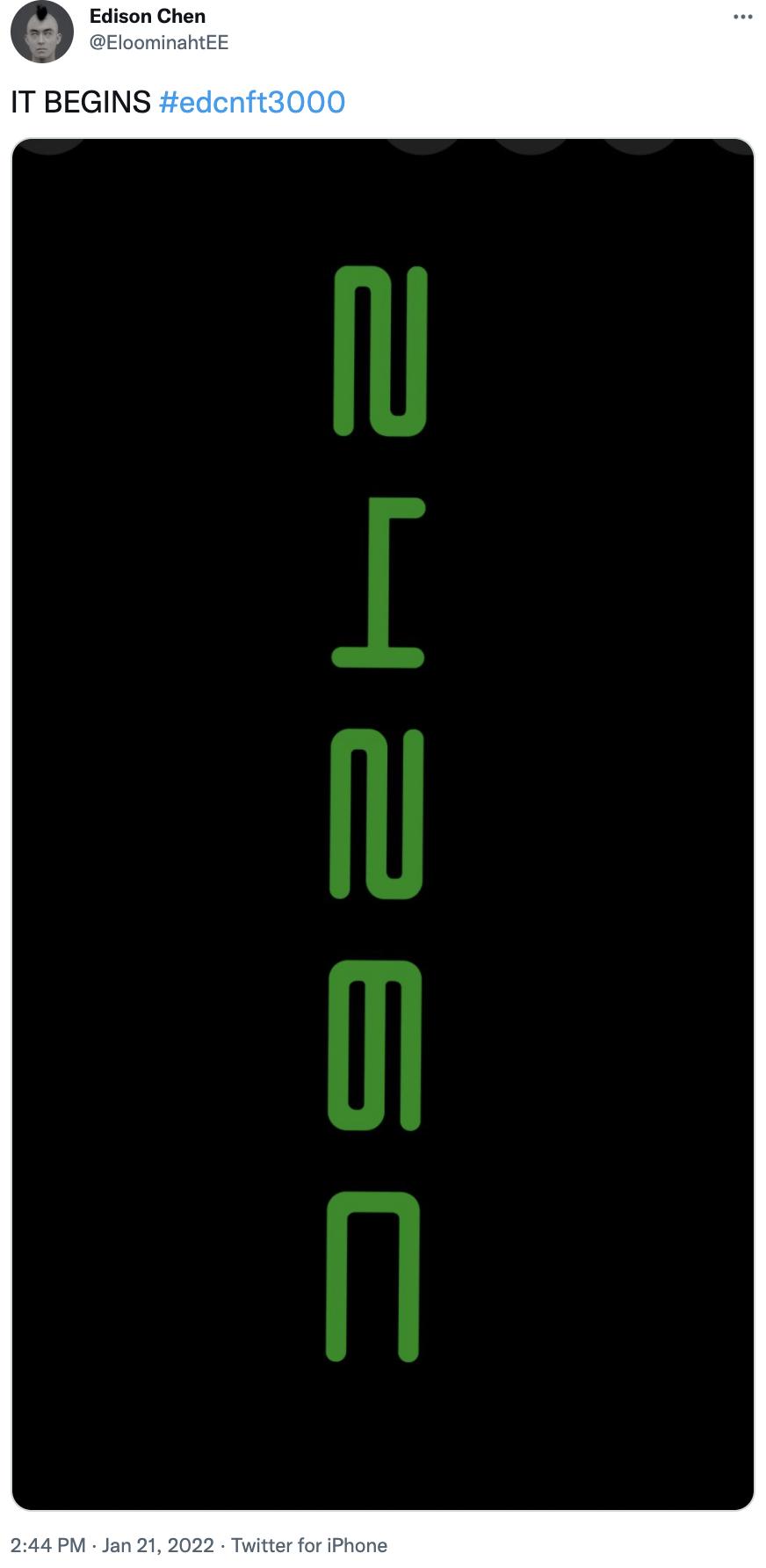 潮流艺人陈冠希在 Twitter 上发布 NFT 相关预告