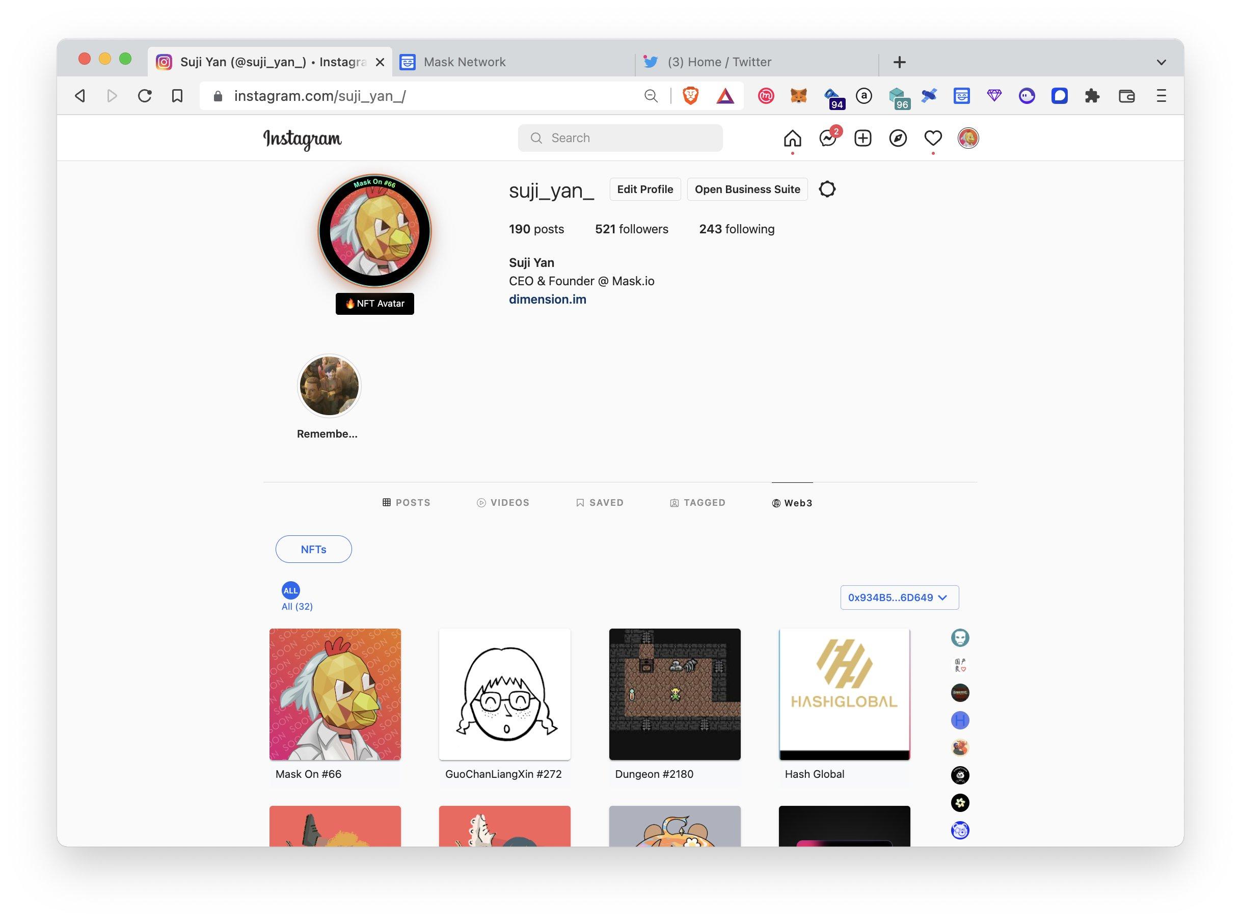 Mask Network或将推出 Instagram 插件，支持NFT头像设置