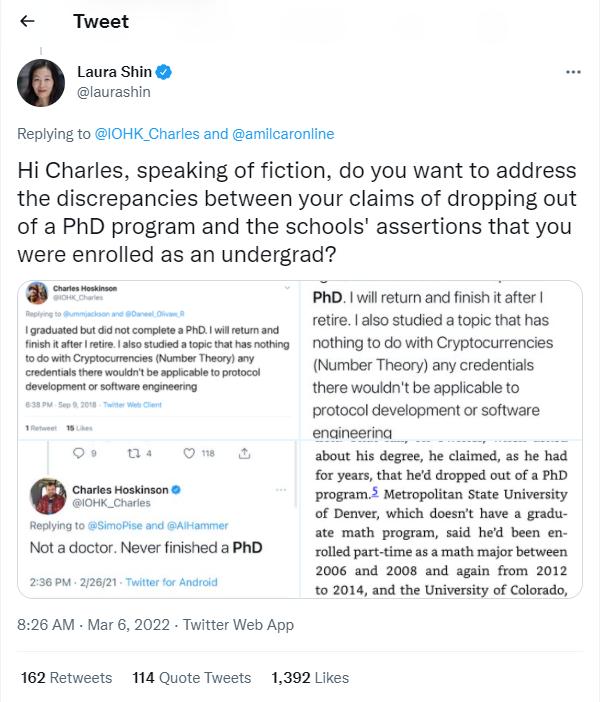 Cardano 创始人 Charles Hoskinson 被指涉嫌个人简历造假