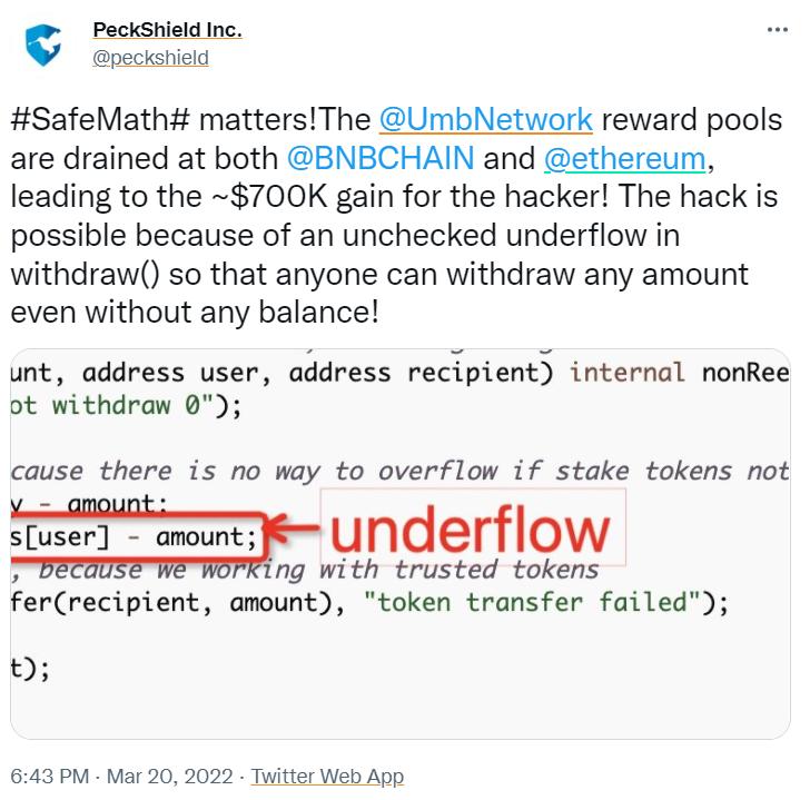 Umbrella Network奖励池遭黑客攻击，损失约70万美元