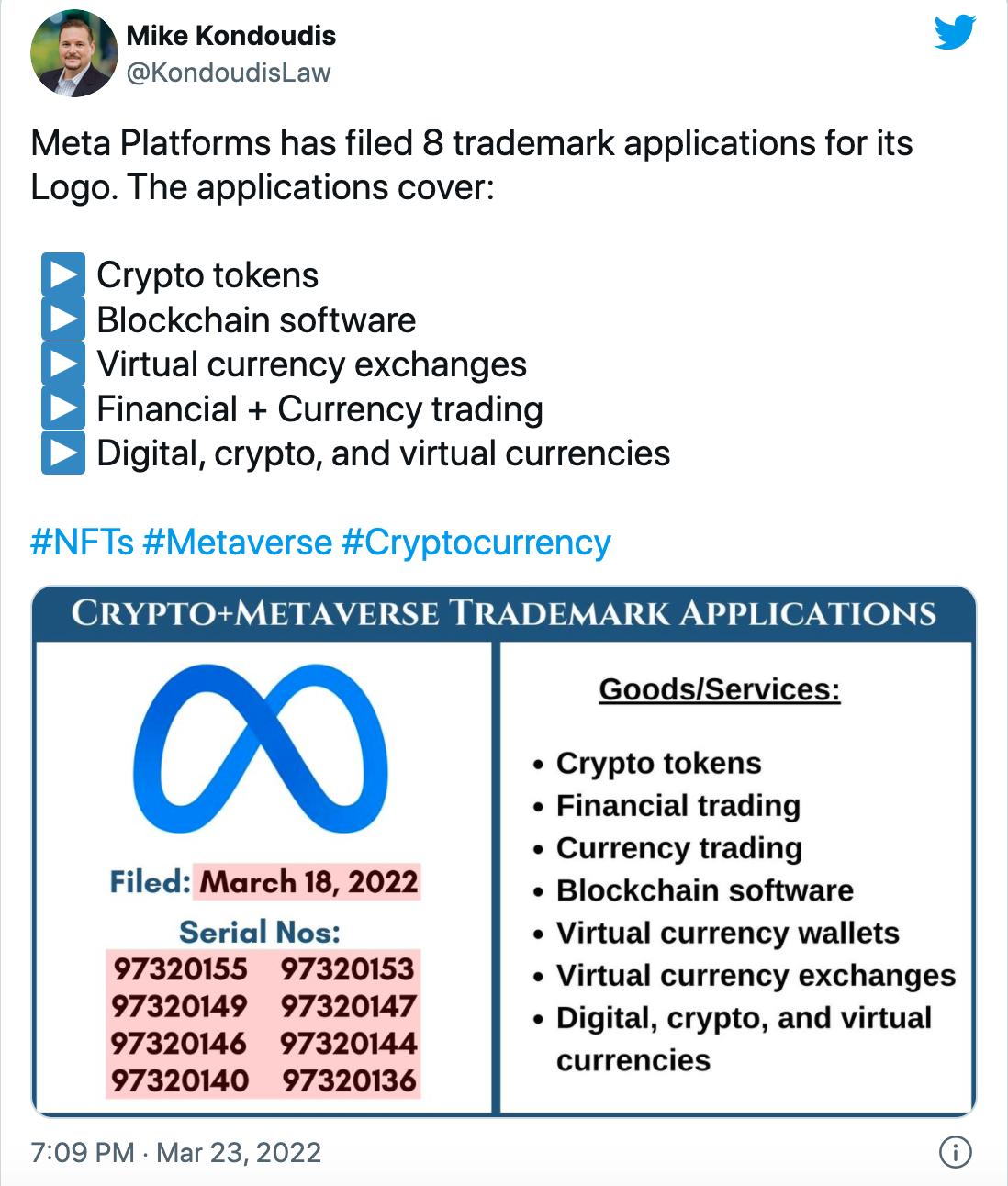 Facebook 提交的商标申请中涵盖加密货币业务