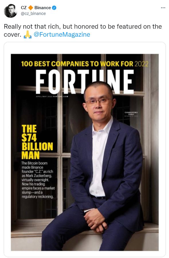 赵长鹏以740亿美元财富登上《福布斯》杂志封面