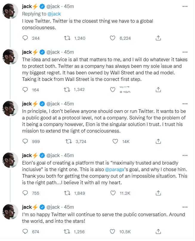 Jack Dorsey：Twitter 应成为协议级别的公共产品，Elon Musk 是我唯一信任的解决方案