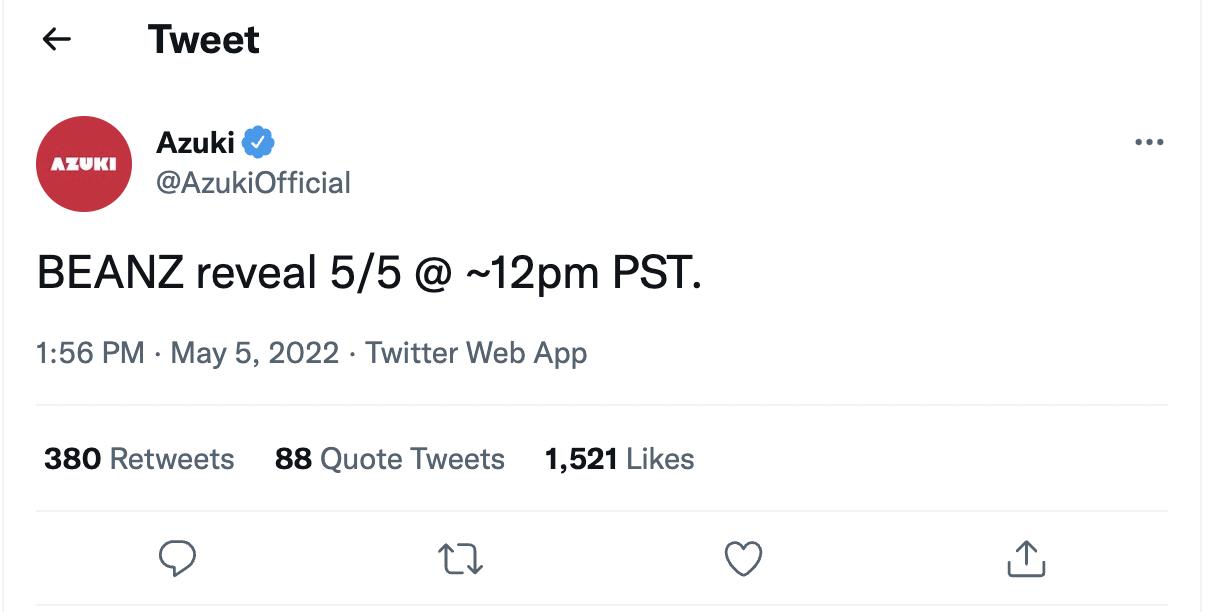 Azuki 空投 NFT 项目 Beanz Official 将于5月6日3:00开盒