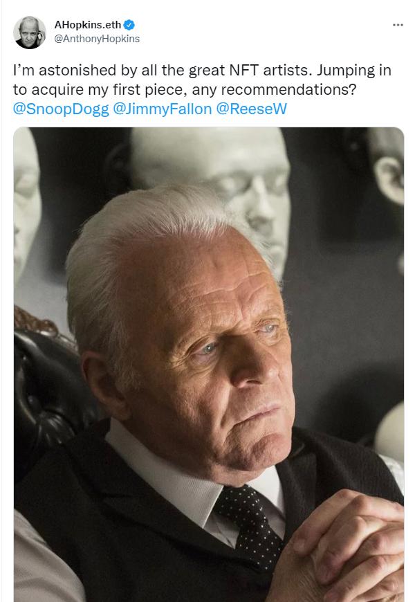 奥斯卡影帝安东尼·霍普金斯将推特名改为 AHopkins.eth，并计划投资 NFT