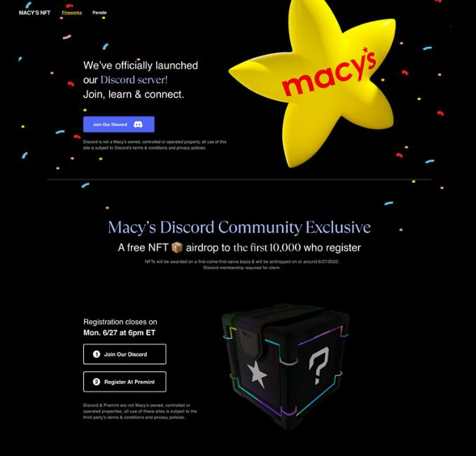 梅西百货将于 7 月 4 日开设 Discord 频道并推出烟花庆祝活动 NFT 系列