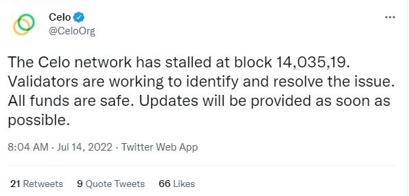 Celo：网络停止出块，目前资金安全