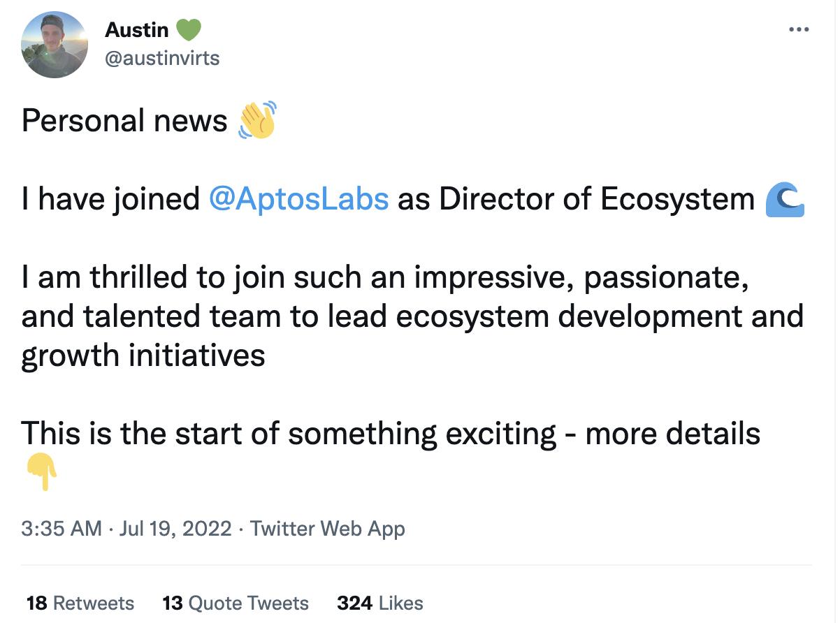 Solana 前市场营销主管以生态系统总监身份加入新公链 Aptos