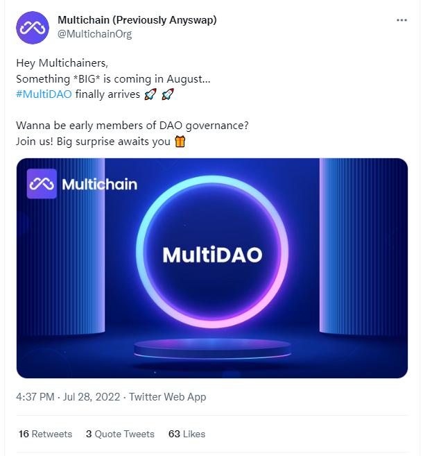 Multichain 将于 8 月推出 MultiDAO