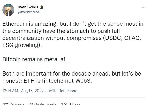 Messari 创始人：ETH 是 fintech3 而不是 Web3